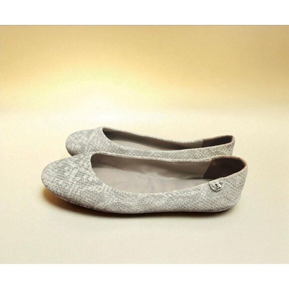 TORY BURCH Travel T Snake Embossed Sparkling Leather Ballet Flats Roccia 9M - Picture 1 of 14